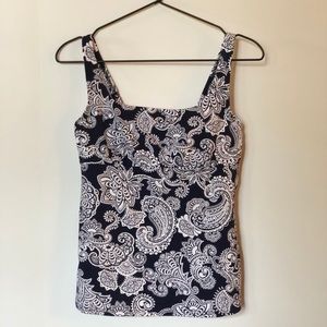 Lands End Paisley Tankini Top Navy White 4